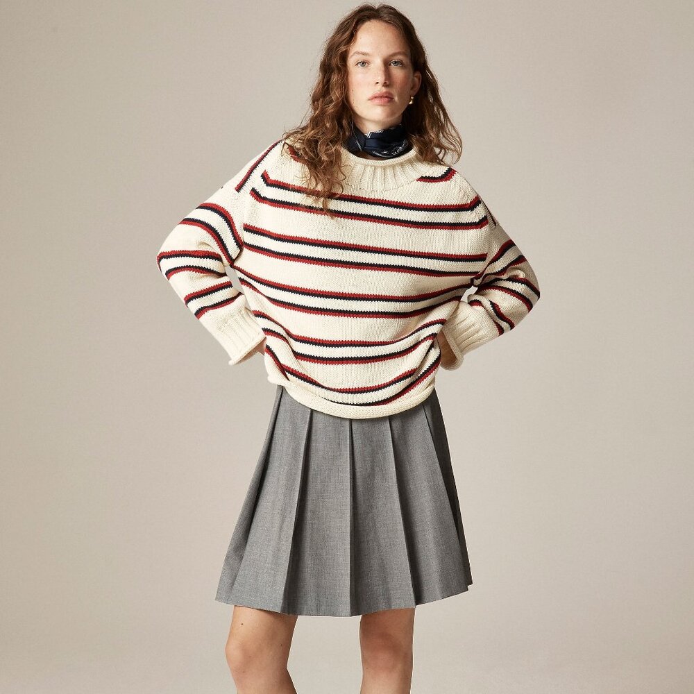 J. Crew 2025 Rollneck Sweater in Ivory Lace Ruby Navy Size L NWT - Picture 2 of 5
